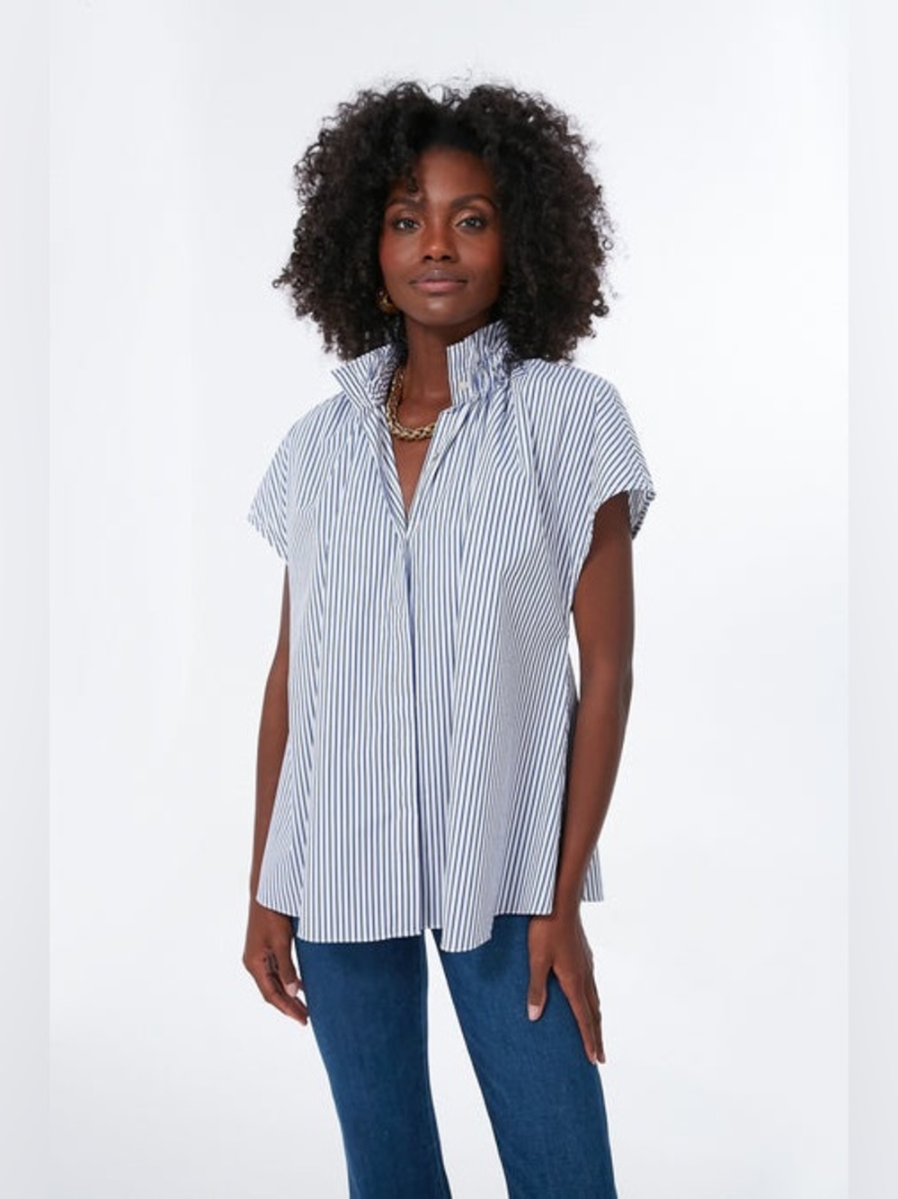 Pomander Place Blue Stripe Rae Blouse Size XS